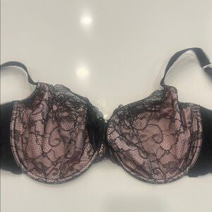 Elegant Black and Pink Lace Bra
